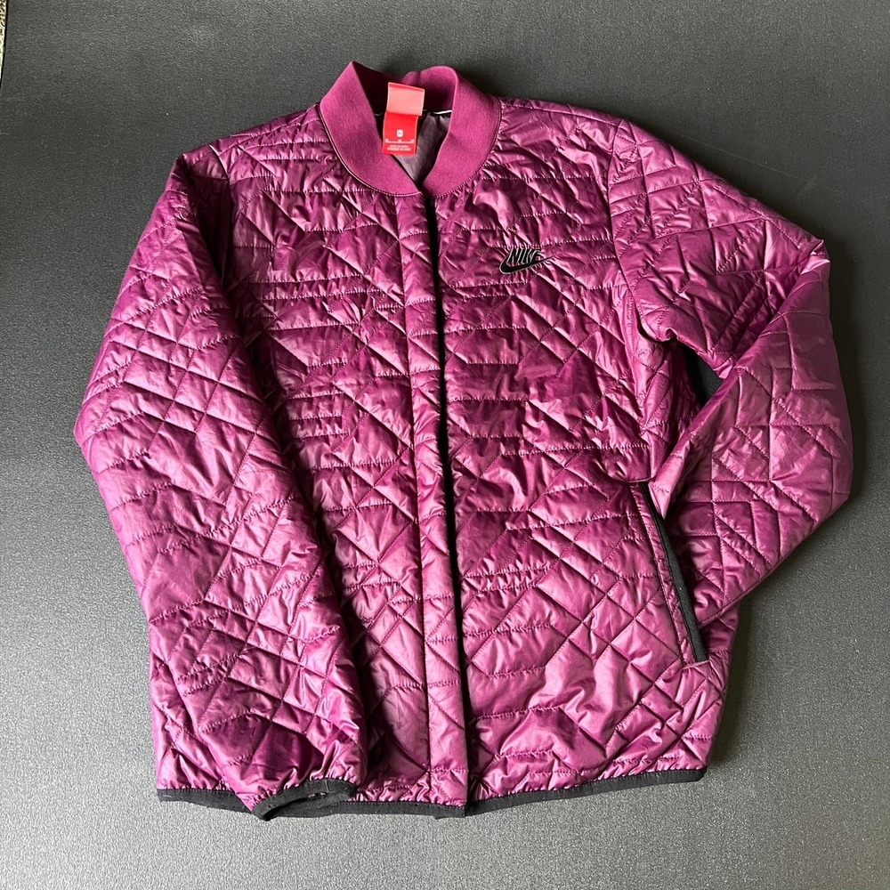 Nike Quilted Bomber Jacket Snap Front Women M Sporty Athleisure Transitional
